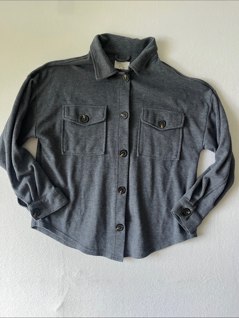 Hippie Rose Heathered Blue Utility Shirt Jacket